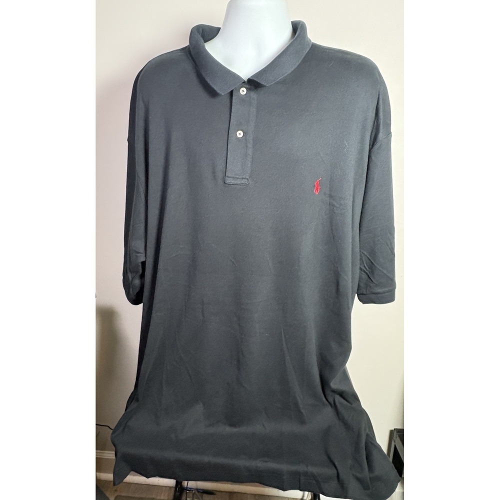 Polo Ralph Lauren Polo Shirt Men 4XLT Black Cotton Short Sleeve Red Pony - Picture 2 of 7